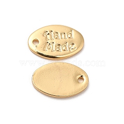 Brass Oval Charms, with Word Hand Made, Real 18K Gold Plated, 11x7x1mm, Hole: 1mm(KK-B074-43G)