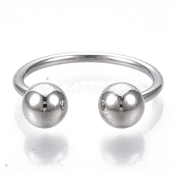 Alloy Cuff Rings, Open Rings, with Round Immovable Beads, Platinum, US Size 6(16.5mm)(RJEW-T009-08P)