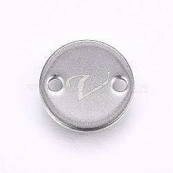 201 Stainless Steel Links connectors, Flat Round, Letter.V, Stainless Steel Color, 8x1mm, Hole: 1.5mm(STAS-H465-01P-8mm-V)