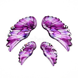 Epoxy Resin Wing Pendants, with Rhinestone & Glitter Powder, Medium Violet Red, 40.5x18.5x2.5mm, Hole: 1mm, Small Wings: 24.5x11x2.5mm(FIND-N005-64D)