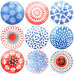 Composite Wood Board Cup Mats Set, Nordic Style Flower Pattern Printed Coasters, Flat Round, Mixed Color, 100x5mm, 1pc/style, 9 style, 9pcs/set(DJEW-WH0040-011)