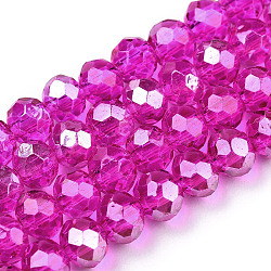 Electroplate Transparent Glass Beads Strands, AB Color Plated, Faceted, Rondelle, Fuchsia, 4x3mm, Hole: 0.9mm, about 120~123pcs/strand, 15.63~16.89 inch(39.7~42.9cm)(EGLA-A034-T4mm-B33)
