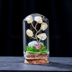 Natural Topaz Jade Display Decorations, Miniature Plants, with Glass Cloche Bell Jar Terrarium and Cork Base, Tree, 30x57mm(G-PW0004-25F)