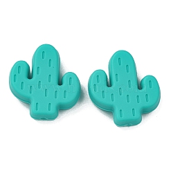 Food Grade Eco-Friendly Silicone Beads, Chewing Beads For Teethers, DIY Nursing Necklaces Making, Cactus, Medium Turquoise, 24x22.5x8mm, Hole: 2mm(SIL-WH0013-23H)