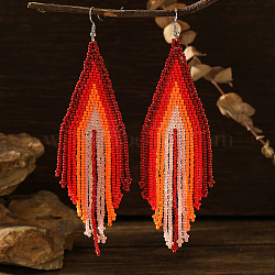 Bohemian Style Handmade Glass Bead Dangle Earrings, Platinum, Red, 135x35mm(CE1150)