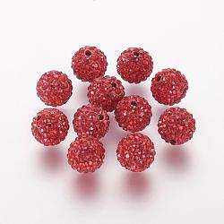 Polymer Clay Rhinestone Beads, Grade A, Round, Pave Disco Ball Beads, Light Siam, 10x9.5mm, Hole: 1.5~1.8mm(RB-K050-10mm-C22)