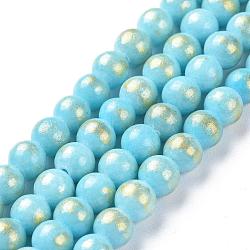 Natural Mashan Jade Beads Strands, with Gold Powder, Dyed, Round, Turquoise, 8mm, Hole: 1mm, about 48pcs/strand, 16 inch(G-P232-01-H-8mm)