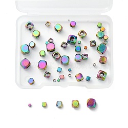 Unicraftale 50Pcs 5 Style Vacuum Plating 304 Stainless Steel Beads, Cube, Rainbow Color, 2x2x2mm, Hole: 1.5mm, 10pcs/style(STAS-UN0025-18)