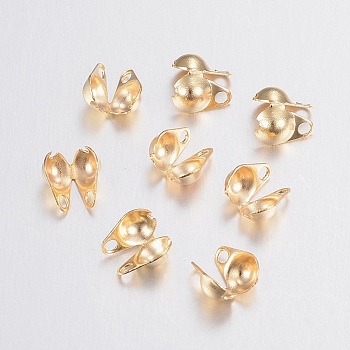 304 Stainless Steel Bead Tips, Calotte Ends, Clamshell Knot Cover, Real 18K Gold Plated, 6x4x3mm, Hole: 1mm, Inner Diameter: 3.5mm