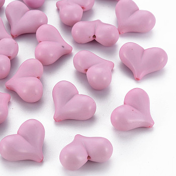 Opaque Acrylic Beads, Heart, Pearl Pink, 17x22x10mm, Hole: 1.4mm