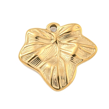 304 Stainless Steel Pendants, Leaf Charms, Real 14K Gold Plated, 15x16x2mm, Hole: 1.2mm