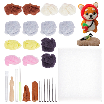 PandaHall Elite Needle Felting Wool Roving, DIY Craft Material with Needle Felting Tool Kits, Mixed Color, 100mm