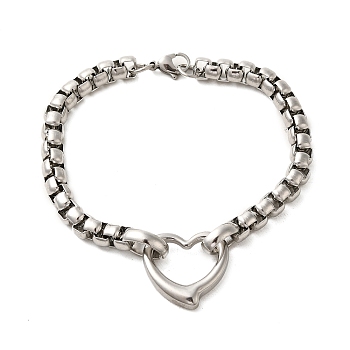 202 Stainless Steel Chain Bracelet, with 304 Stainless Steel Charm for Women, Stainless Steel Color, 9-1/2 inch(24cm)