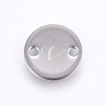 201 Stainless Steel Links connectors, Flat Round, Letter.V, Stainless Steel Color, 8x1mm, Hole: 1.5mm