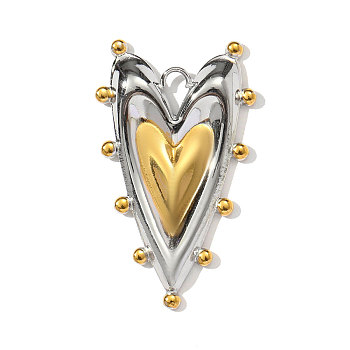 304 Stainless Steel Pendants, Heart Charms, Ion Plating(IP), Real Gold Plated & Stainless Steel Color, 35x21mm