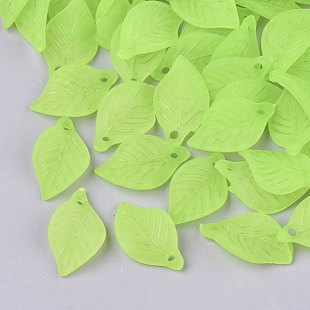 Transparent Acrylic Pendants, Frosted, Leaf, Light Green, 18x11x3mm, Hole: 2mm, about 1877pcs/500g