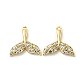 Brass Micro Pave Cubic Zirconia Pendants, Fishtail, Real 18K Gold Plated, 14x13.5x2.5mm, Hole: 1mm