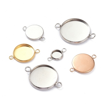 Stainless Steel Cabochon Connector Settings, Pendant Cabochons Trays, Flat Round, Mixed Color, Tray: 6~18mm, 14~27x8~20x1.5~2.5mm, Hole: 1.8mm