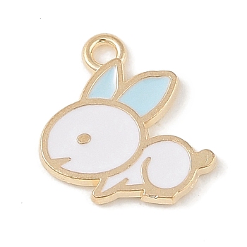 Alloy Enamel Pendants, Light Gold, Rabbit Charm, Light Blue, 16x15.5x1.5mm, Hole: 1.6mm