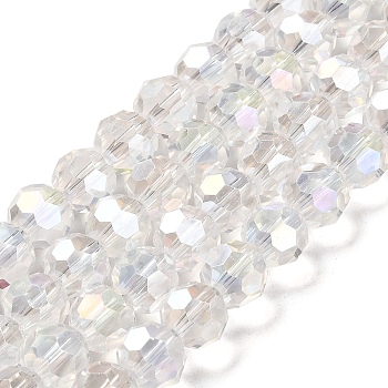 Transparent Glass Beads, 32 Facets, AB Color Plated, Round, Clear, 10x8.5~9mm, Hole: 1.6mm, about 67pcs/strand, 23.62''(60cm)
