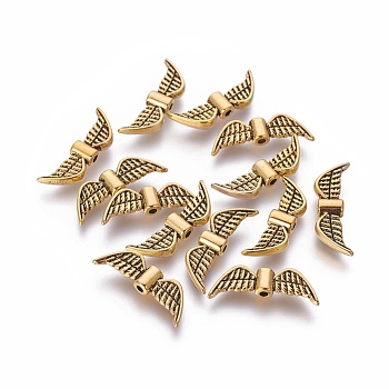 Tibetan Style Alloy Beads, Cadmium Free & Nickel Free & Lead Free, Angel Wing, Antique Golden, 7.5x21.5x3mm, Hole: 1mm