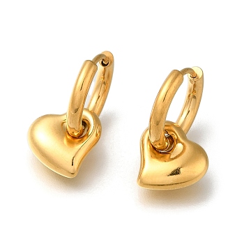 304 Stainless Steel Hoop Earrings for Women, Real 18K Gold Plated, Heart, 22x12mm