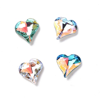 Light AB Style Glass Rhinestone Cabochons, Pointed Back & Back Plated, Heart, Mixed Color, 13x12x4.3mm