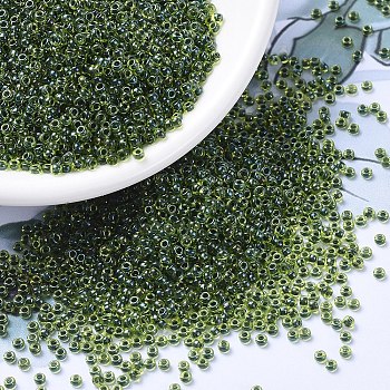 MIYUKI Round Rocailles Beads, Japanese Seed Beads, 11/0, (RR350) Olive Lined Chartreuse Luster, 2x1.3mm, Hole: 0.8mm, about 1111pcs/10g