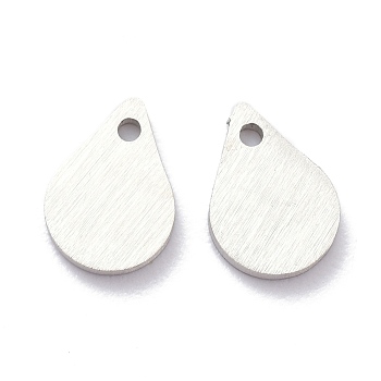 304 Stainless Steel Pendants, Stamping Blank Tag, Laser Cut, Double Side Drawbench Effect, Teardrop, Stainless Steel Color, 7x5x1mm, Hole: 0.9mm
