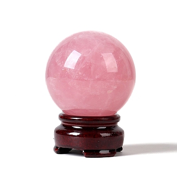 Natural Rose Quartz Sphere Ornament, Crystal Healing Ball Display Decorations with Base, for Home Decoration, 50mm