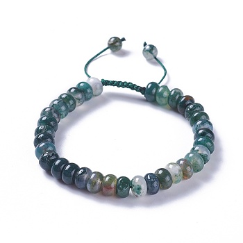 Adjustable Natural Moss Agate Braided Bead Bracelets, with Nylon Cord, 2 inch~2-1/2 inch(5.2~6.6cm)