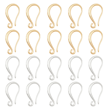 Brass Earring Hooks, with Horizontal Loop, Long-Lasting Plated, Platinum & Golden, 19.5x11x2.5mm, Hole: 2mm, 18 Gauge, Pin: 1mm, 2 colors, 10pcs/color, 20pcs/box