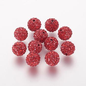 Polymer Clay Rhinestone Beads, Grade A, Round, Pave Disco Ball Beads, Light Siam, 10x9.5mm, Hole: 1.5mm