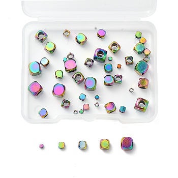 Unicraftale 50Pcs 5 Style Vacuum Plating 304 Stainless Steel Beads, Cube, Rainbow Color, 2x2x2mm, Hole: 1.5mm, 10pcs/style