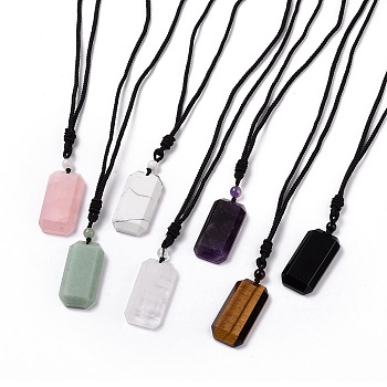 Adjustable Natural Mixed Gemstone Rectangle Pendant Necklace with Nylon Cord for Women, 35.43 inch(90cm)