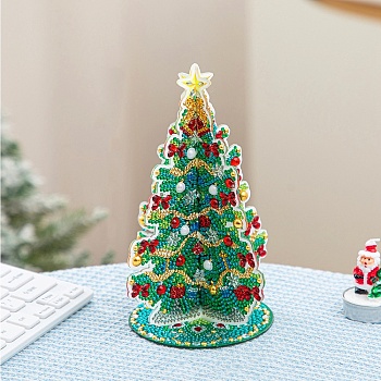 DIY Christmas Tree Display Decor Diamond Painting Kits, Including Plastic Board, Resin Rhinestones, Pen, Tray Plate and Glue Clay, Colorful, 195x130mm