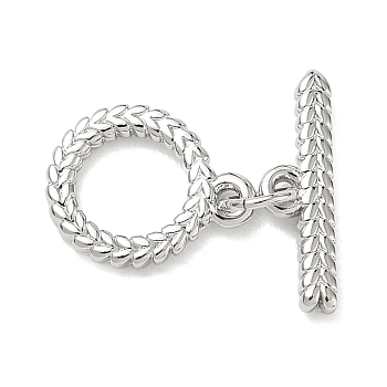 Brass Toggle Clasps, Rack Plating, Long-Lasting Plated, Lead Free & Cadmium Free, Platinum, Wheat Pattern Ring, Ring: 13.5x11x1.5mm, Hole: 1.3mm, Bar: 4.5x16x1.5mm