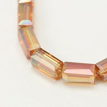 Electroplate Glass Beads, Full Pearl Luster Plated, Faceted, Cuboid, Chocolate, 8x4x4mm, Hole: 1mm