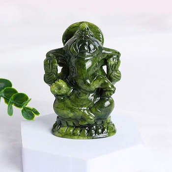 Ganesha Natural Jade Healing Figurines, Reiki Energy Stone Display Decorations, 70mm