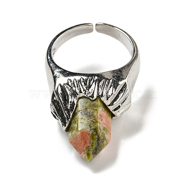 Hexagonal Prism Natural Unakite Open Cuff Rings(RJEW-B106-01P-07)-3