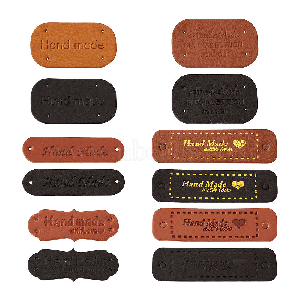 24Pcs PU Leather Labels Tags Made With Love Handmade Clothing Bags Sewing  DIY