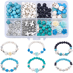 DIY Bracelet Making Finding Kits, Including Synthetic Gemstone Beads, Alloy Beads & Bead Frames, CCB Plastic Beads, Brass Beads, Polymer Clay Rhinestone Beads, Elastic Crystal String, 8mm, Hole: 1mm(DIY-SC0032-36)