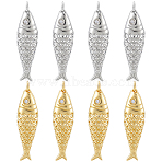 8Pcs 2 Colors Rack Plating Brass Micro Pave Clear Cubic Zirconia Pendants, Fish Charms, with Jump Ring, Cadmium Free & Lead Free, Platinum & Golden, 36x11x6mm, Hole: 3mm, 4pcs/color (KK-BC0015-84)