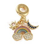Brass Micro Pave Cubic Zirconia Sun Moon Rainbow European Dangle Charms, Large Hole Pendants with Enamel, Colorful, Real 18K Gold Plated, 29.5mm, Hole: 4.7mm(KK-D221-05G)