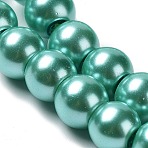 1450Pcs 10 Strands Baking Paint Pearlized Glass Pearl Round Bead Strands , Medium Turquoise, 6~7mm, Hole: 1mm(HY-SZ0001-04)