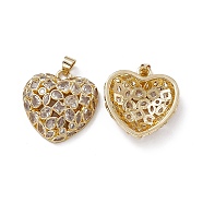 Rack Plating Brass Micro Pave Cubic Zirconia Pendants, Convexd Heart Charm, Cadmium Free & Lead Free, Long-Lasting Plated, Real 18K Gold Plated, Clear, 25x24x6.5mm, Hole: 3.5x4.5mm(ZIRC-F130-06G)