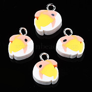 Handmade Polymer Clay Charms, with Platinum Tone Iron Loop, Fish, Pink, 12.5~13.5x10~11x4.5mm, Hole: 2mm(CLAY-S096-025)