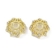 Brass Micro Pave Cubic Zirconia Beads Caps, Flower, Real 14K Gold Plated, 12x11x5.5mm, Hole: 2mm(KK-B087-16B-G)