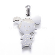 304 Stainless Steel Pendants, Girl, Stainless Steel Color, 24.5x18.5x2mm, Hole: 3x6mm(STAS-K162-026P)
