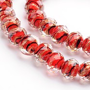 Handmade Gold Sand Lampwork Rondelle Beads, Faceted, Red, 8x6mm, Hole: 1mm(X-LAMP-I010-A-03)